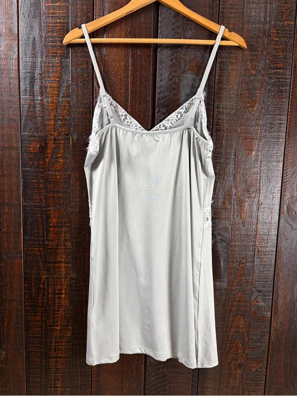 Nanette Lepore Gray Lace-Trim Chemise Slip Dress Size Large - Image 5
