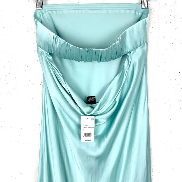 French Connection Oona Satin Strapless Midi Dress Pastel Turquoise Size Medium - Image 16