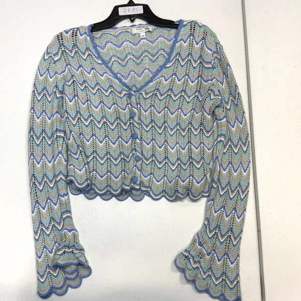 Derek Lam 10 Crosby Blue Knit crochet Top cardigan Medium - Image 3