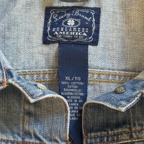 Lucky Brand Dungarees America Denim Trucker Jacket Medium Wash Distressed XL - Image 3