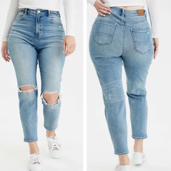 NWT American Eagle Plus Size Ripped Cool Classic Mom Jeans Crop Ankle 16 Short - Image 10