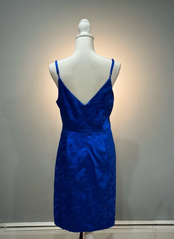 Blue Lulu's Satin Jacquard Side Knot Wrap Dress Size L EUC - Image 2