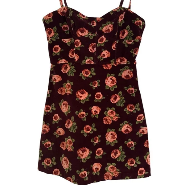Urban Outfitters Red Rose Corduroy Velour Bustier Mini Dress EUC - Image 3