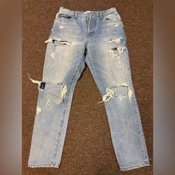 Pistola Distressed Light Wash Straight Leg Jeans Size 28 Ripped Denim Trendy - Image 2