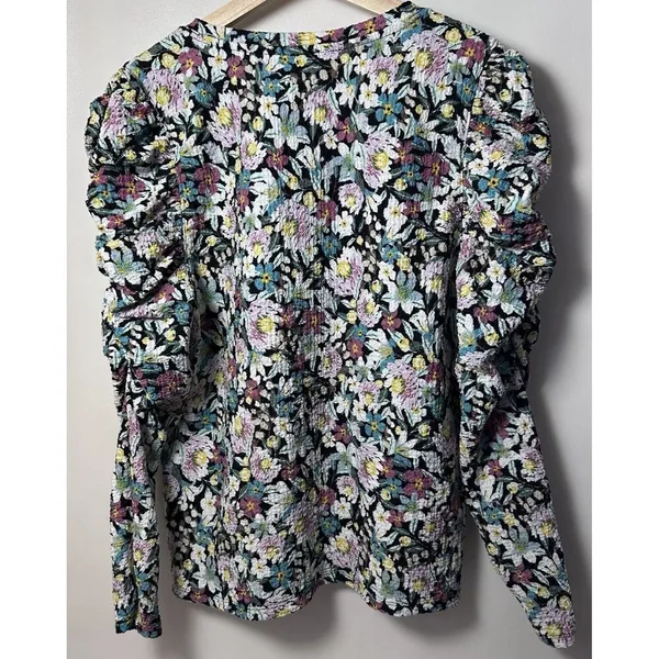 Loft Shirt Womens Xlarge Puff Long Sleeve VNeck Floral Stretch Lightweight - Image 2