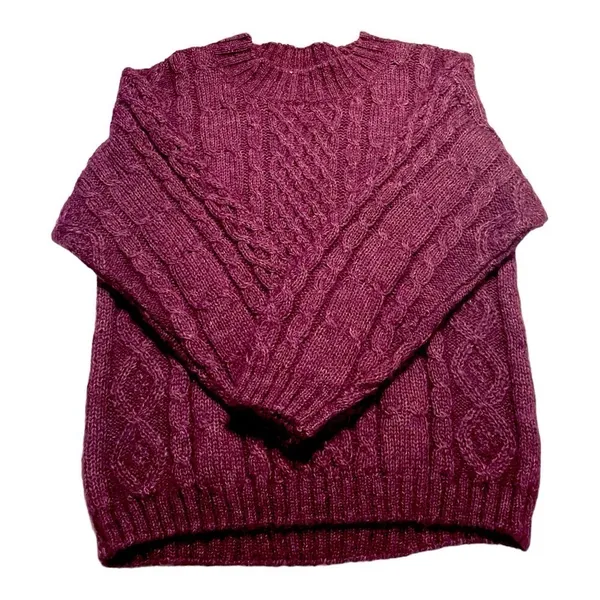 Paris Sport Club Mohair Cable knit Sweater Berry Cottagecore SZ M 90’s Y2K - Image 5