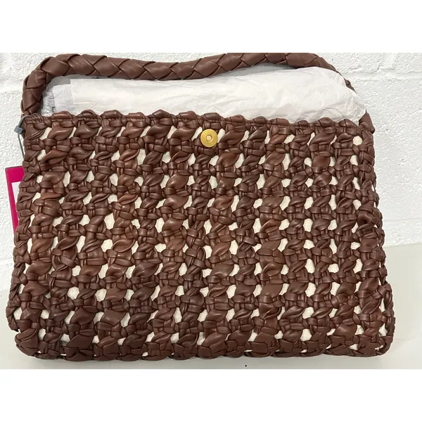 NWT Vince Camuto Brown Leather Woven Boho Macremé Top Handle Shoulder Bag - Image 2