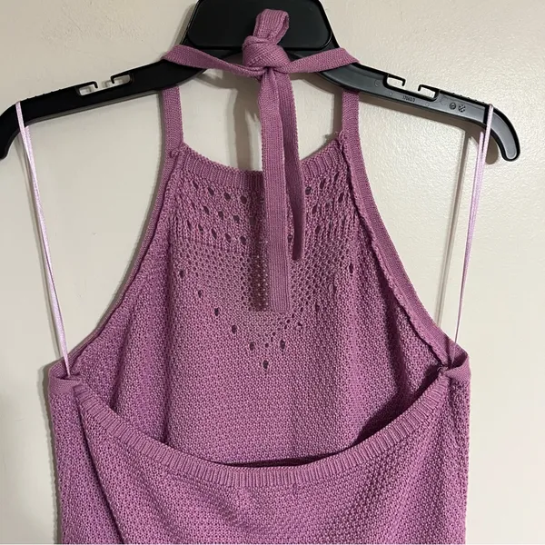 Ultra Flirt Crochet Knit Tie Halter Neck Dress‎ Junior Size XL Pink Purple Color - Image 11