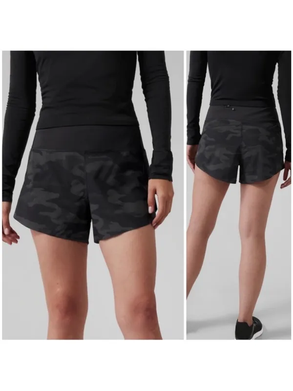 ATHLETA Run With It Reflective Printed 3.5" Short Black Camo‎ Lux Size Large - Image 2