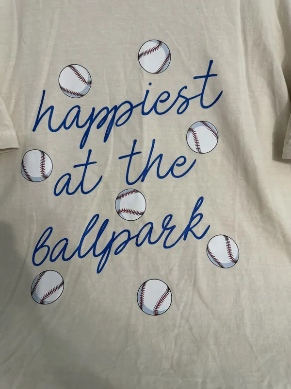 Comfort Colors Cream 'Happiest at the Ballpark' Graphic Tee with Blue Script - Image 2