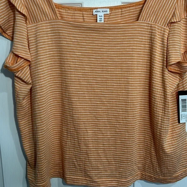 Tribal Jeans women’s top mango and white striped - Size XL NWT - Image 2