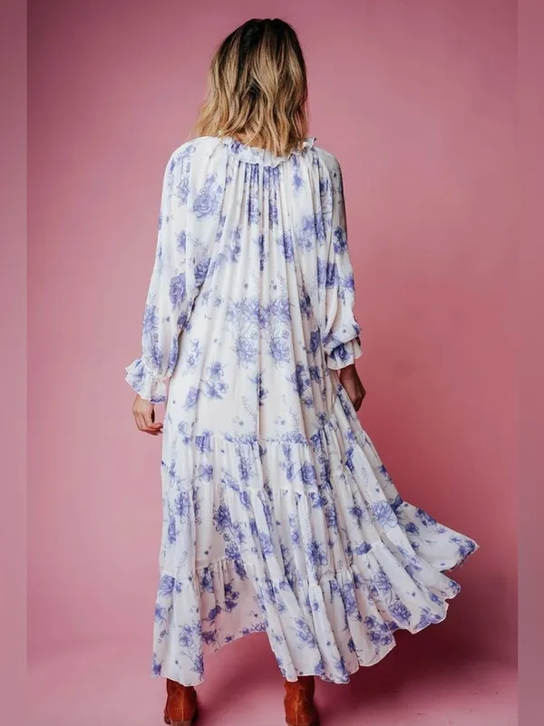 FREE PEOPLE feeling groovy floral maxi dress long sleeve purple M - Image 2