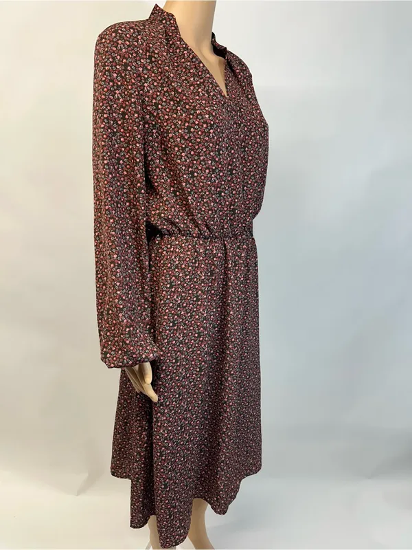 Source Unknown Burgundy Floral Long-Sleeve Midi Dress - Image 5