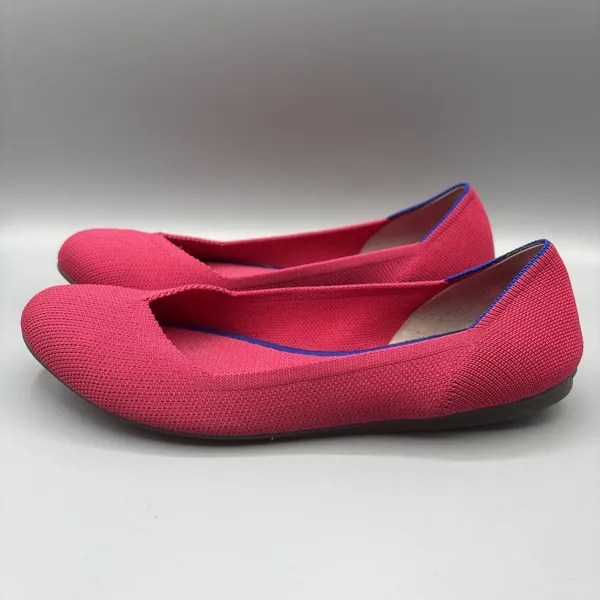 Rothys Ballet Flats Size 10 Bright Pink Knit Slip on Shoes Round Toe Blue Trim - Image 5