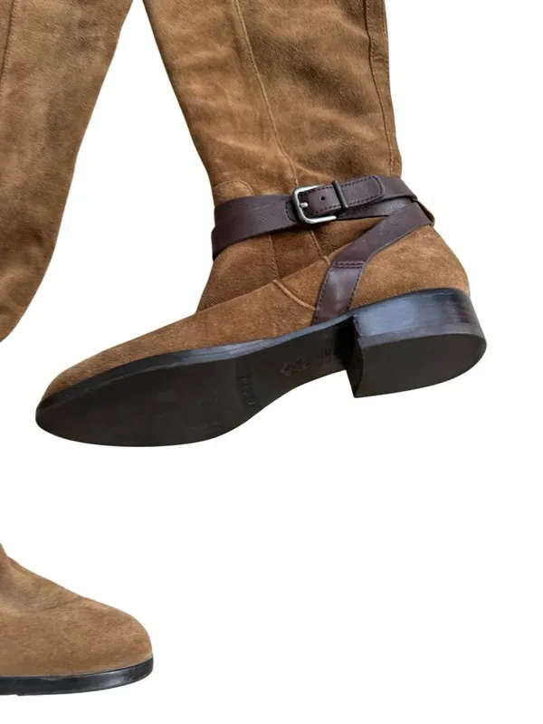 VIA SPIGA Brown Suede Leather Buckle Zip Boots Size 5.5 - Image 7