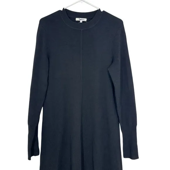 Madewell‎ Black Merino Wool Blend Ribbed Long Sleeve Midi Sweater Dress Size L - Image 4