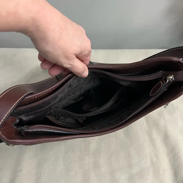 🤎 Etienne Aigner Brown Leather & Canvas Shoulder Bag | Classic Buckle Hobo - Image 7