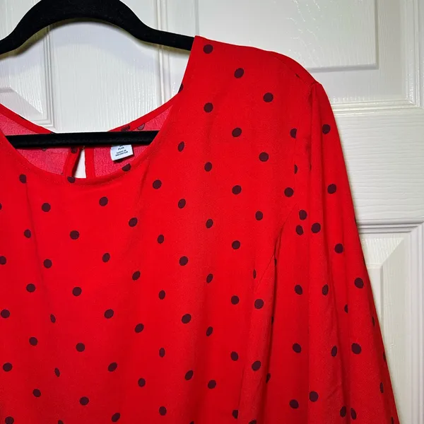 Old Navy Fit And Flare Dress Plus Size 3X Red Polka Dot Fluted Sleeve Business - Image 2
