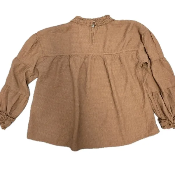 Womens Peasant Ruffle Boho Loose Blouse Size Large Mustard Yellow Flowy Rave - Image 3