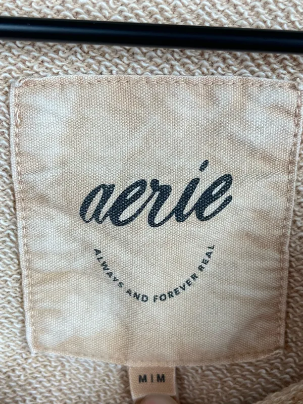 Aerie Balloon Sleeve Oversized Sweatshirt Size Medium Cotton Terry Tan Beige - Image 4