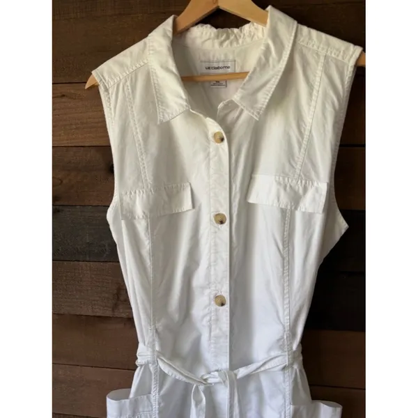 Vintage White Button Front Shirt Dress Liz Claiborne Minimal Utility Midi Dress - Image 7