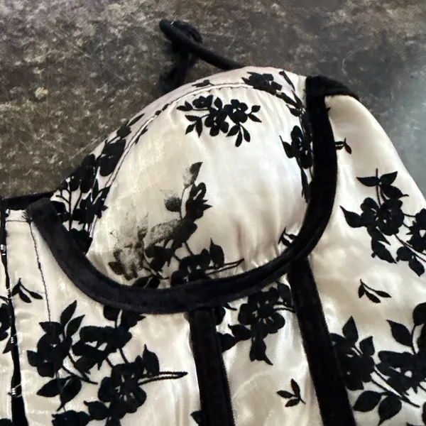 Lena Black Velvet Floral Cropped Bustier Top - Image 2