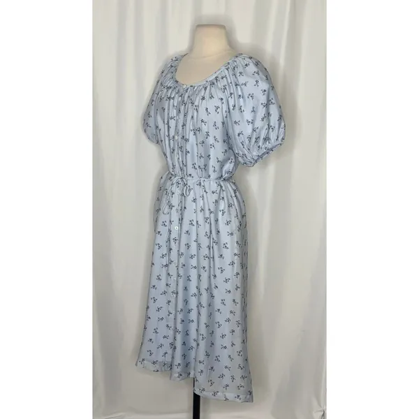 ROOLEE Wandering Free Blue Floral Dress Midi Tie Waist Buttons Raglan Small - Image 5