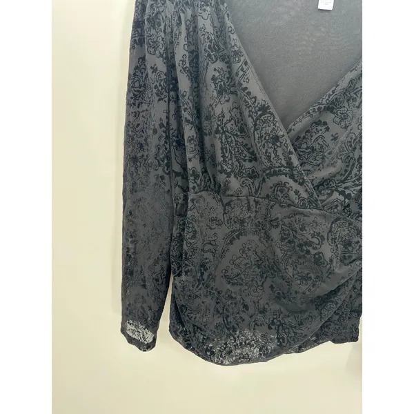 Nine West Womens Black Babydoll‎ Top Size XL Velvet Burnout Goth Fairy Witchy - Image 4