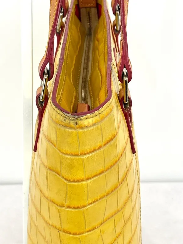 Dooney & Bourke Croco Embossed Sunburst Yellow Leather Lexington Shopper Tote - Image 9