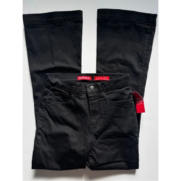 SPANX Skinny Britches Denim Flare Jeans Black Petite 6 NWT - Image 2