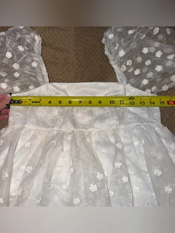 Lulu's White Puff Sleeve with Organza Floral Babydoll Mini Dress - Image 5