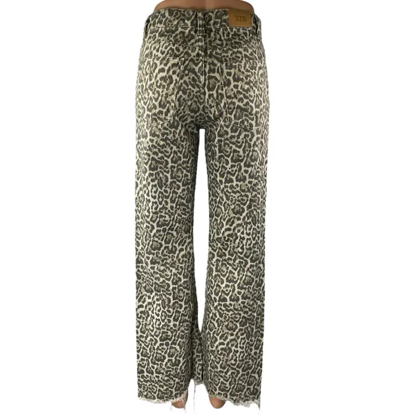 STR Teen Beige Black Leopard Straight Frayed Loose Raw Hem Denim Jeans Size 2 - Image 3