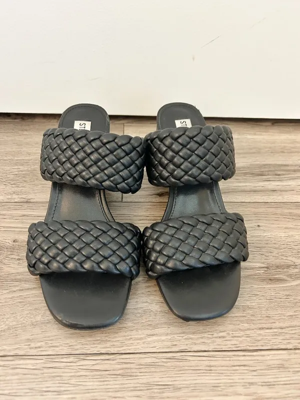 Steve Madden Daphnee Braided Black Block Heel Sandals Size 6 - Image 4