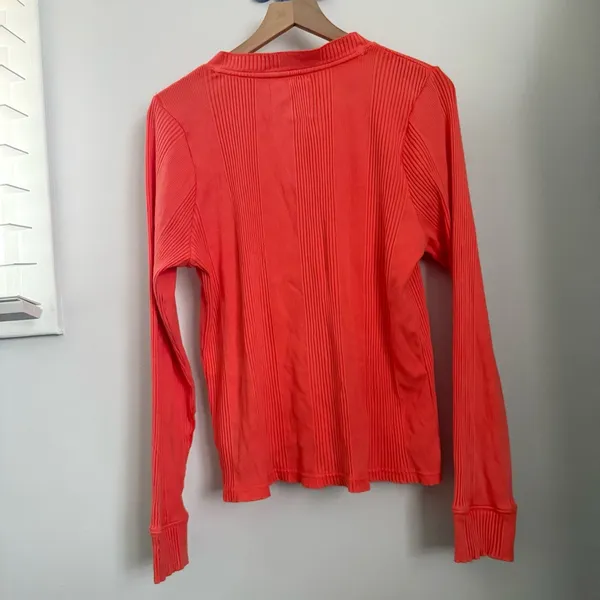 Aerie XXL Road Trip‎ Long Sleeve Rib Henley Orange Lounge Comfy - Image 4