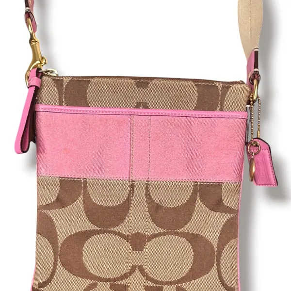 Coach Signature Stripe Swingpack Crossbody Bag Pink Tan Y2K Small Purse - Image 6