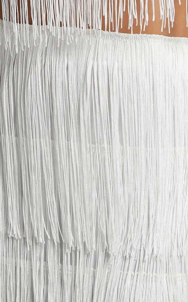 New Showpo Amalie 2PC Set Fringe Strapless Crop Top & Midi Skirt Set Size XS - Image 5