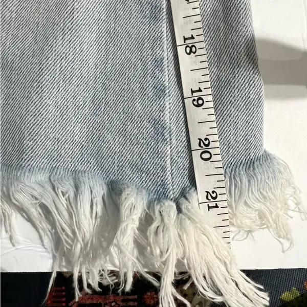 Retrofête Maeve Distressed Denim Mini Skirt Asymmetric Light Wash L - Image 8