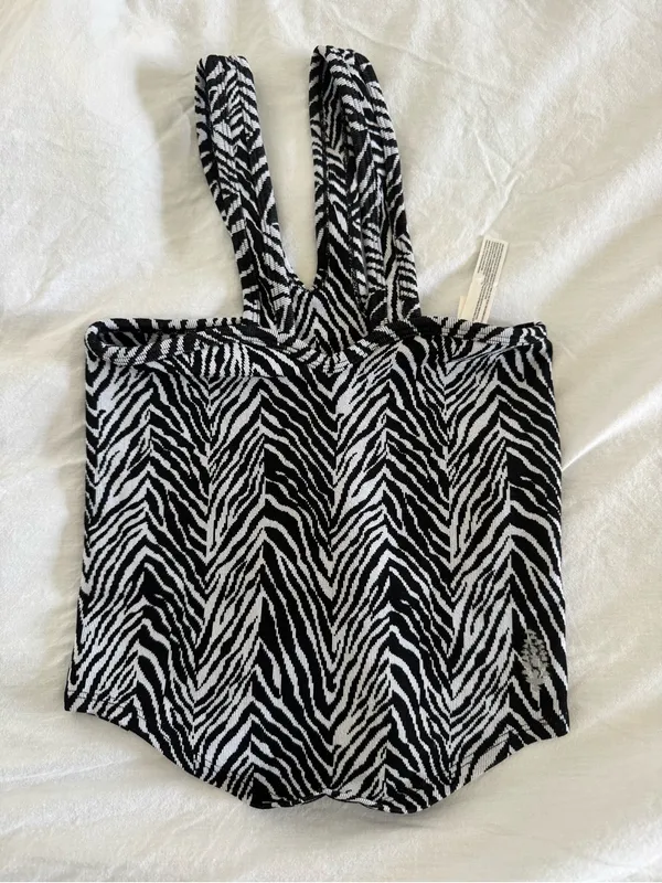 Free People Movement Flutter Kick Zebra Print Tank Top XS/S NWOT Black/White - Image 2