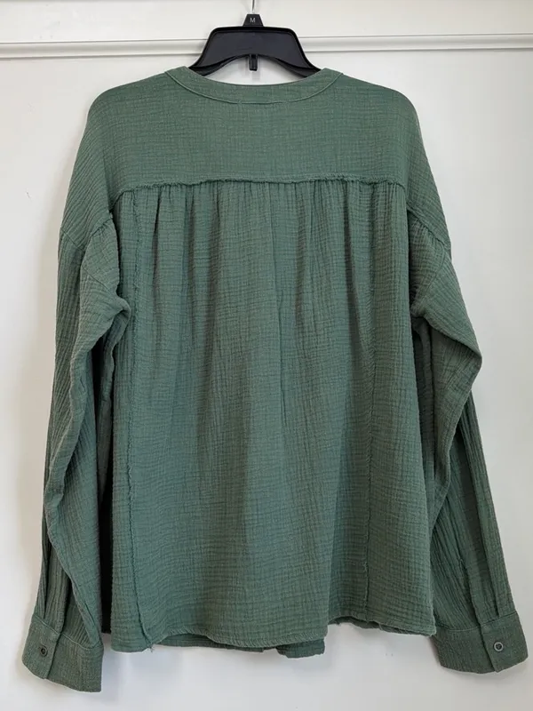 in february Sage Mineral Wash Cotton Gauze Raw Seam Button Down Top Size M NWT - Image 5