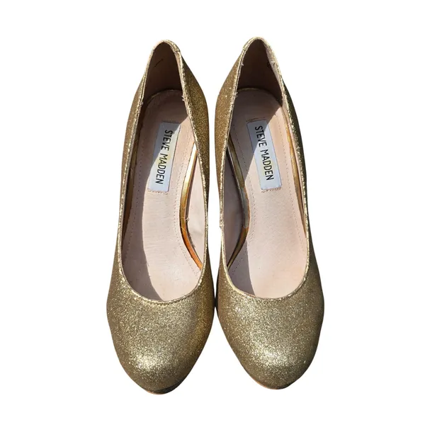 Steve Madden Womens Gold Glitter Platform Stiletto Pumps Heels Size‎ 7.5 - Image 2