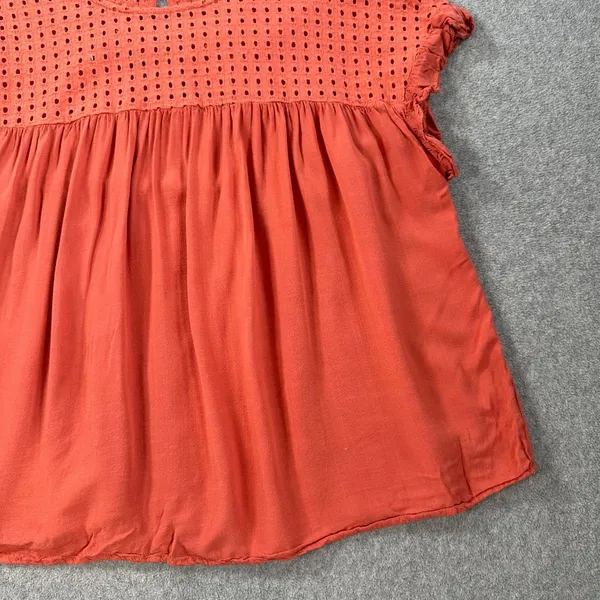 Jodifl Eyelet Cutout Babydoll Blouse Women's Small Orange Short Sleeve Ruffle - Image 4