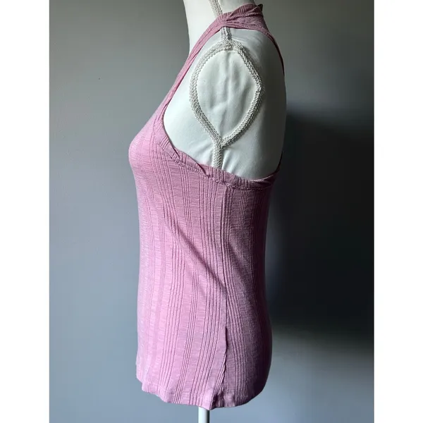 Pilcro Anthropologie Light Pink Ribbed High Neck Tank Top Cotton Size Small - Image 4