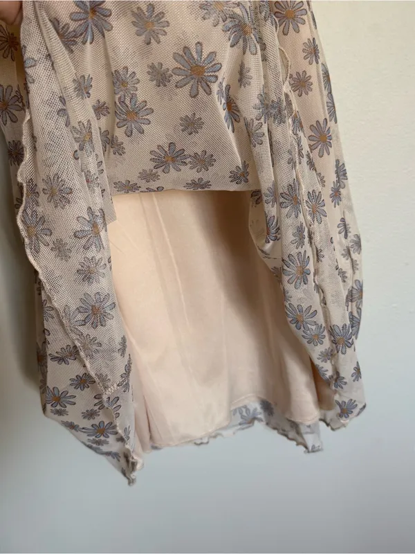 Altar'd State Cream Pink Floral Mesh Spaghetti Strap Mini Dress Ruched Size M - Image 7