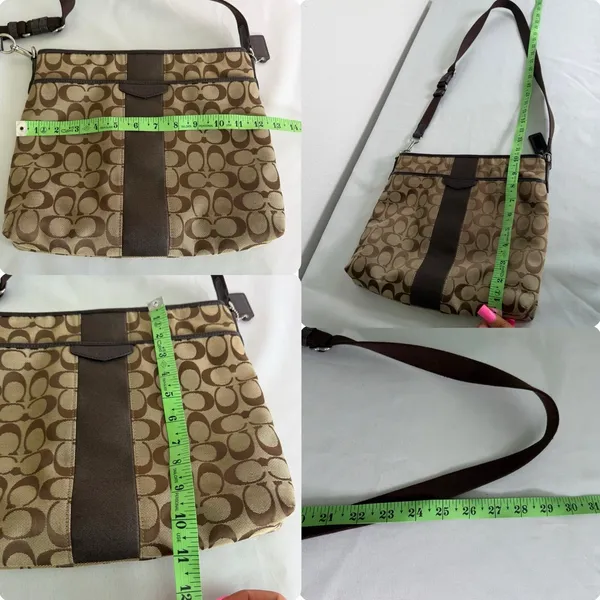 Coach Shoulder Bag‎ F28502 Signature Stripe Brown Canvas Leather Crossbody Y2K - Image 11