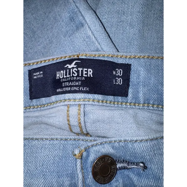 Hollister Men's Blue Light Wash Denim Straight Jeans Stretch 5-Pocket - Image 3