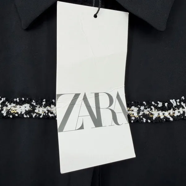 Zara Blouse Womens S Black Tweed Boucle Minimalist Workwear Classic Luxury Chic - Image 8