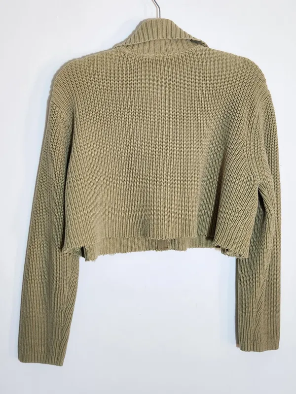 Marco Pecci Green Ribbed Knit Cropped Cardigan Sweater Size 48 IT / US 14 Flaw - Image 4