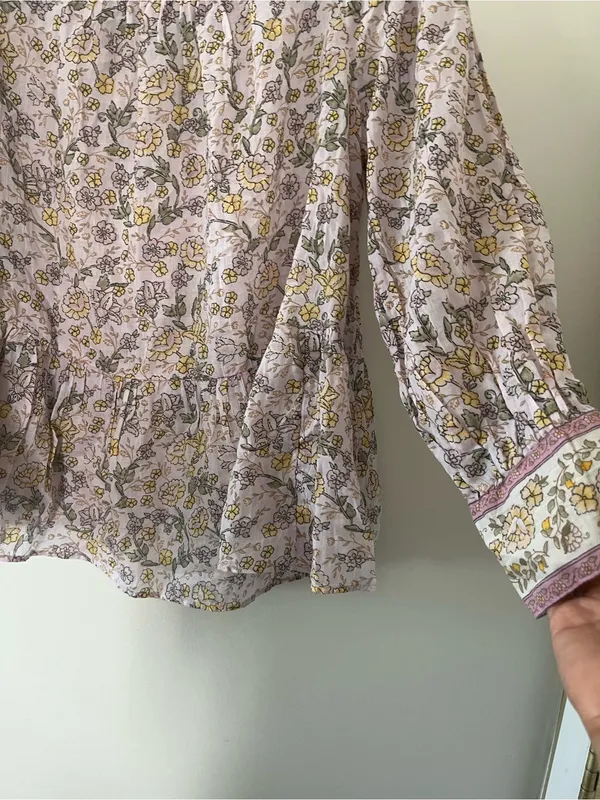 American Eagle Pink Floral Peasant Top Medium 100% Cotton Cottagecore - Image 3