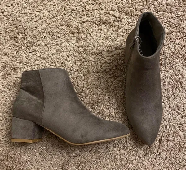 Taupe Faux Suede Block Heel Booties - Image 4