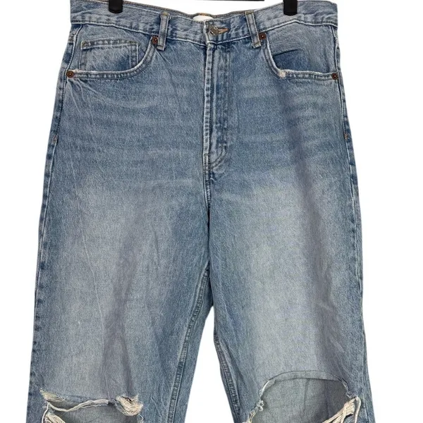 Zara Vintage Style Wide Leg Distressed Cropped Ankle Jean Raw Hem Cotton 10 Blue - Image 2